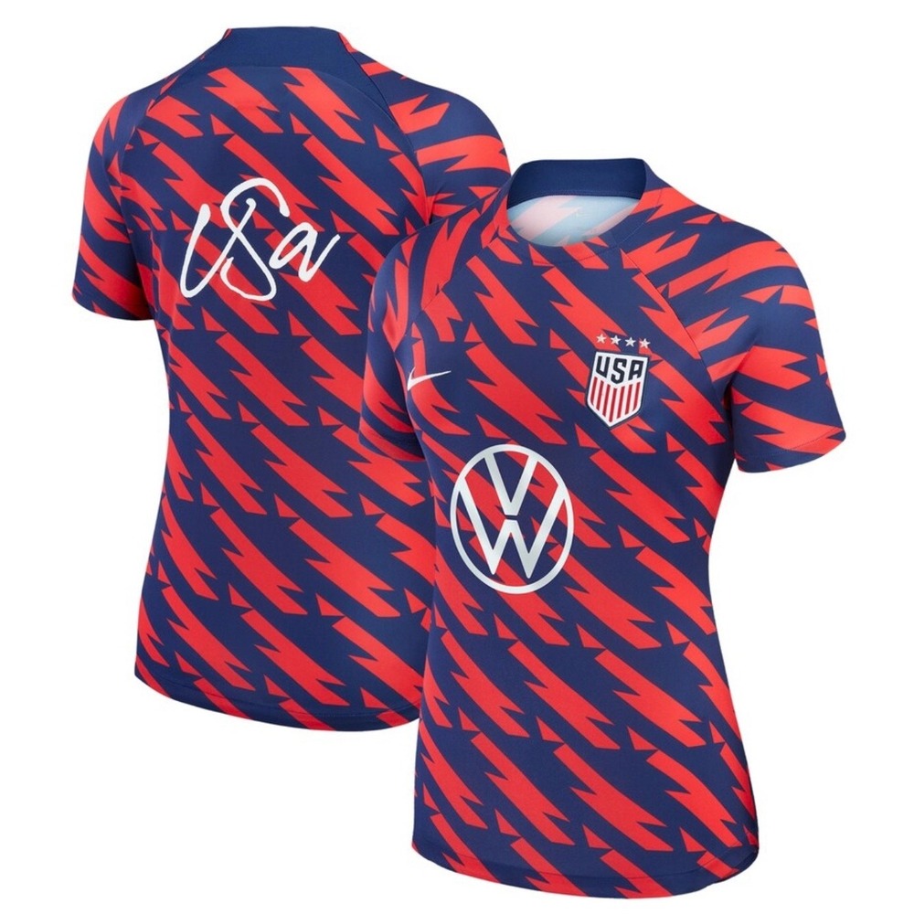 Nike USWNT Jersey Mens L Red Blue Dri Fit 2023 USA Soccer Academy Pro Pre-Match